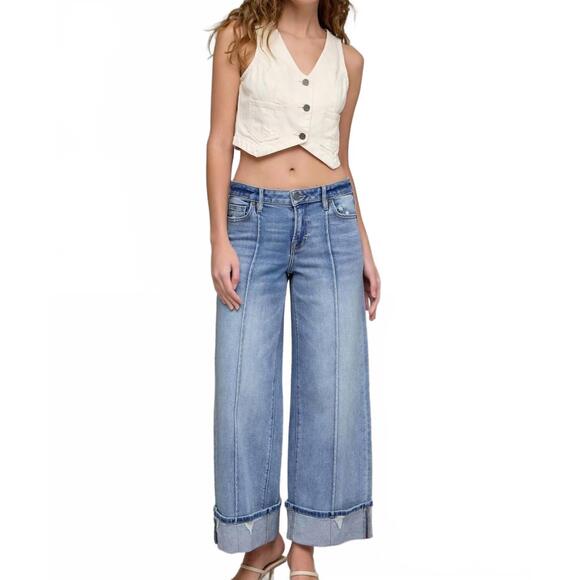 NEW HIDDEN nori mid rise wide leg cuff jeans in medium